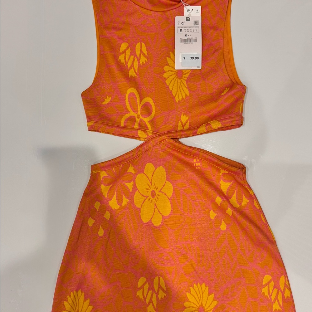 Zara Orange and Yellow Floral Mini Dress